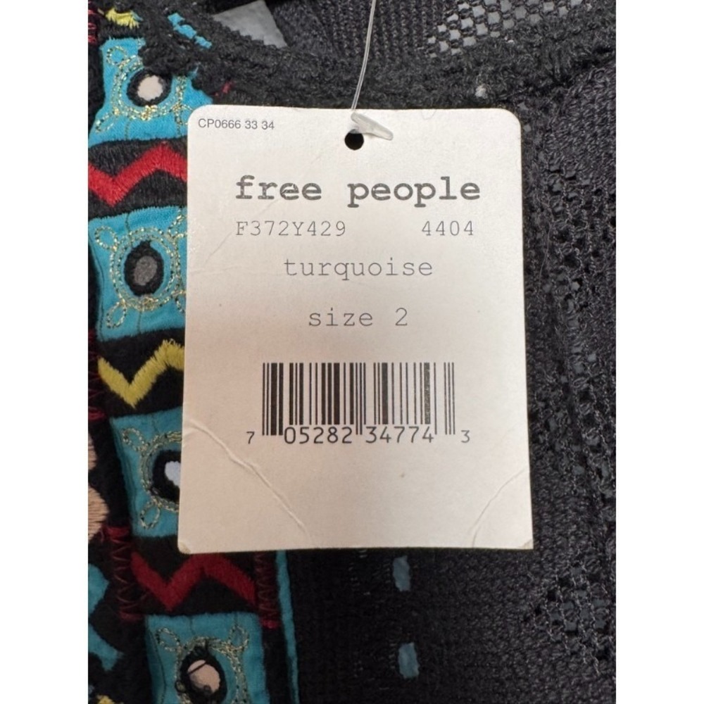 Free People Dress Women's Size 2 Turquoise Black Sleeveless Bohemian Whimsigoth‎ - Picture 8 of 16